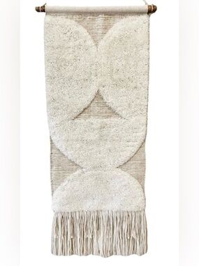 Woven BOHO Rug Wall Hanging Fringed Beige Neutral Tufted Geometric Decor Large